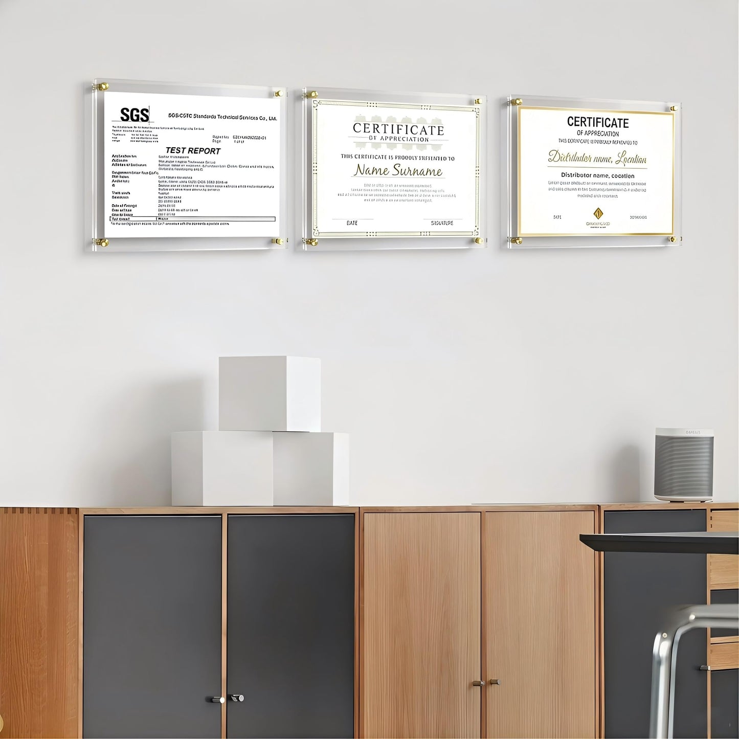 Kalami 3 Pack 11x14 Acrylic Wall Mount Picture Frame Self Adhesive, Floating Frameless Clear Photo Frame for Diploma Certificate Degree Document Display Gallery Wall-Full Frame Size 12.4x15.4