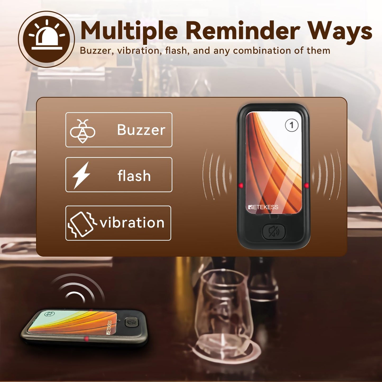 Retekess TD173 Restaurant Pager System, Buzzers for Restaurant, Turn Off The Beep, Custom Stickers, 20 Pagers with Buzzer Vibration Flash for Food Court, Hotels, Churches