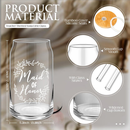 Irenare 48 Pcs 8 Set Bridesmaid Proposal Gifts Maid of Honor Gifts16oz Glass Cups Cosmetic Makeup Bags Invited Cards Scrunchies Hair Knotted Bracelets Diamond Pens(Classic Style,Black)