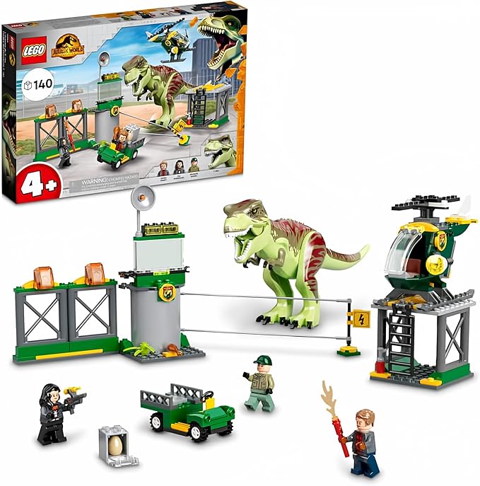LEGO Jurassic World T. rex Dinosaur Breakout Toy 76944 Dino Toys for Preschool Kids Boys and Girls Aged 4 Plus with Airport Helicopter and Buggy Car