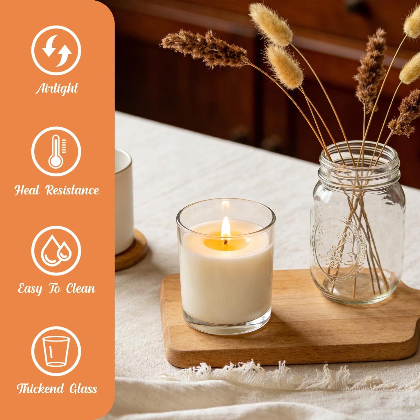SUPMIND 15 Pack Glass Candle Jars, 7oz Clear Candle Containers with Bamboo Lids, Empty Candle Jars for Making Candles - Dishwasher Safe, 7 fl.oz