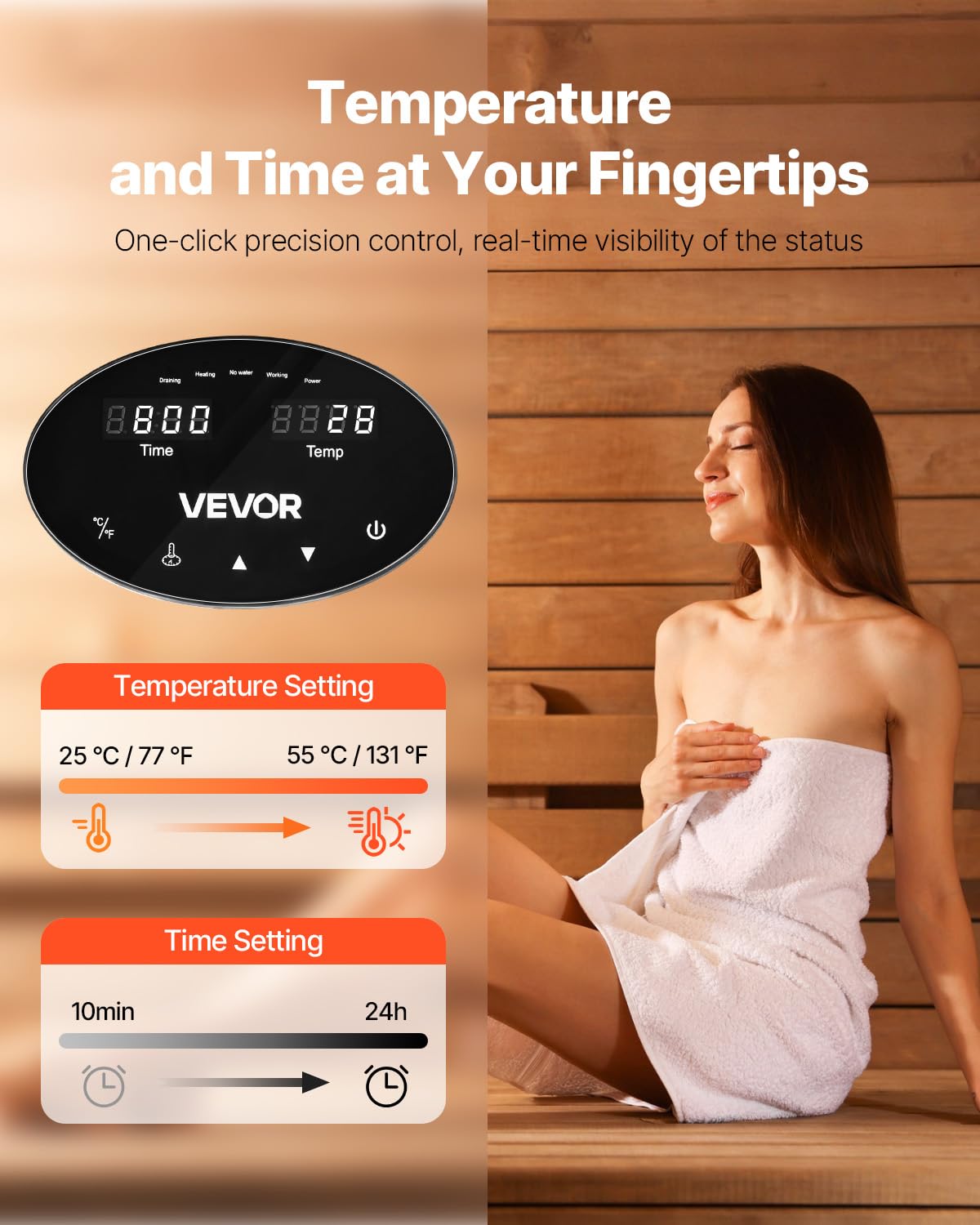 VEVOR Steam Generator, 9 kW Steam Shower System with Controller for Home Sauna & Spa, Commercial Auto Drain Kit with Overheat, Dry-Run & Overpressure Protection, 10min to 24h Timer, Black