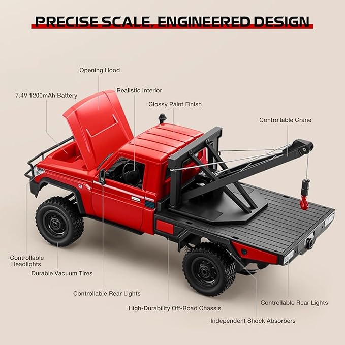 1/12 RC Crane Truck MN-82T LC79 RTR RC Crawler 4WD Off-Road Tow Car RTR 2.4GHz RC Pick-up Trail Truck for Adults Hobby Toys (Yellow)