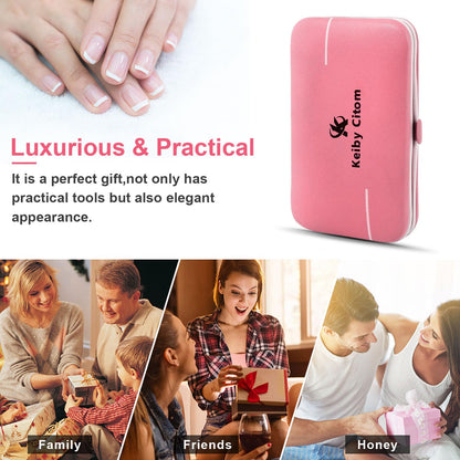 Manicure Set, Travel Mini Nail Clippers Kit Pedicure Care Tools, 10pcs Stainless Steel Grooming kit (Pink)