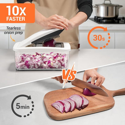 Sopito Vegetable Chopper Mandoline Slicer - Multifunctional Veggie Food Chopper With 6 Blades & Container, Heavy-Duty Vegetable Slicer and Cutter for Onion, Salad, and Food Preparation