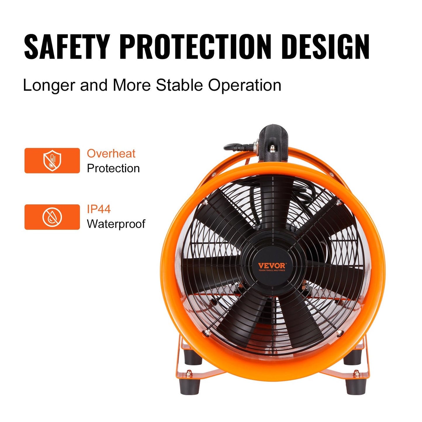 VEVOR Air Mover Blower Fan 8 Inch, 1070CFM 195W with 33ft Flexible Duct, Industrial Portable Ventilator Blower/Exhaust, Orange