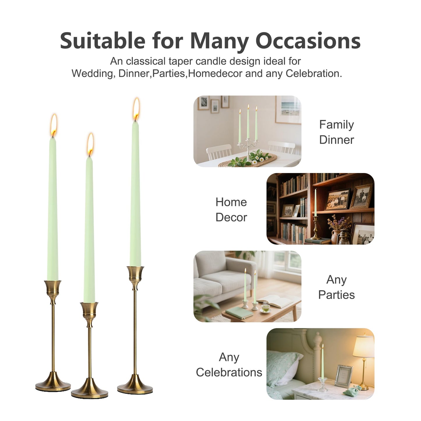 8 Pack 10 Inch SageGreen Taper Candles for Dinner Garden Party Home Decor Wedding Shower and Spring Decor