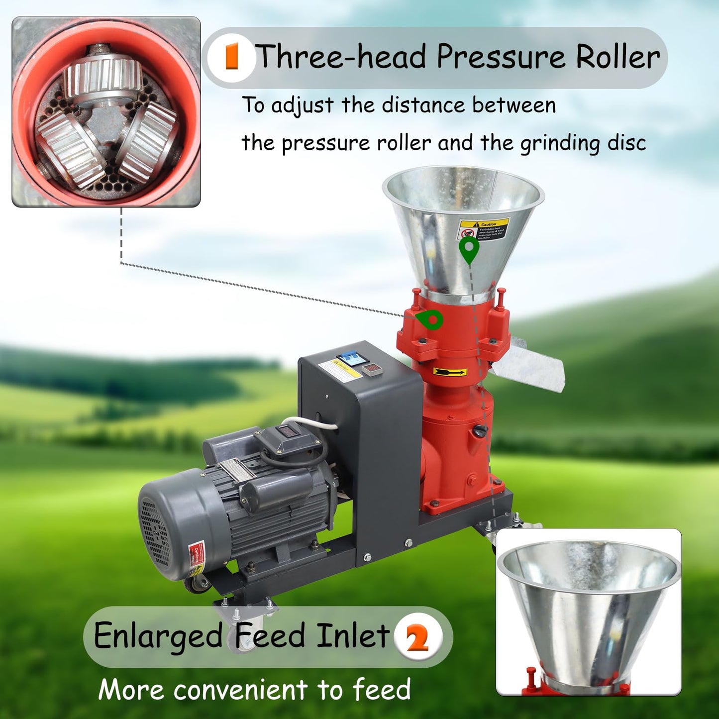 Banfluxion Pellet Machine with Three Head Rollers 220V Animal Feed Pellet Machine Chicken and Duck Pellet Mill Grinder Pellet Maker Granulator Feeder with 6mm Holes Plate, 3500W 150KG/H