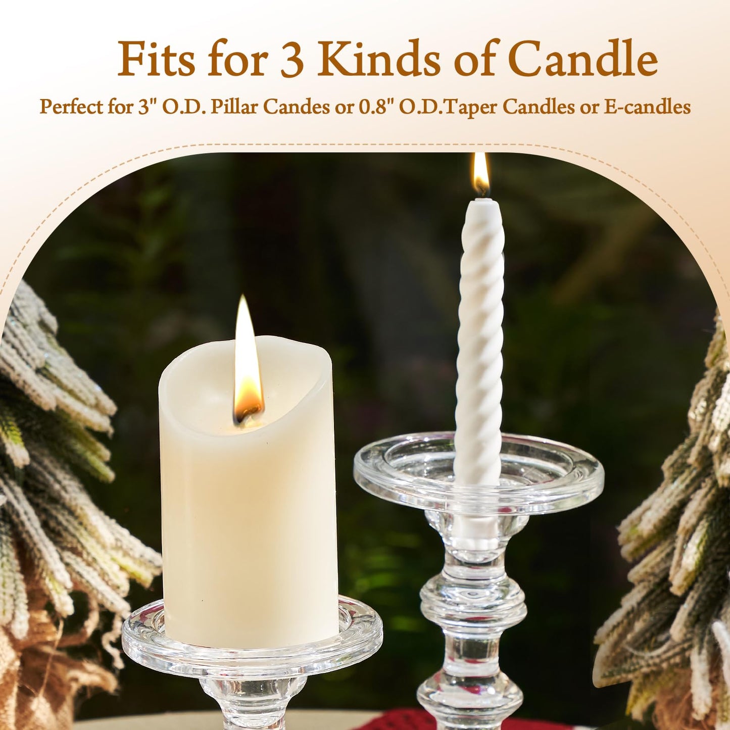 CHILL RECIPE Glass Candle Holder Set of 3, Big Heavy Tall Crystal Candlestick Holder for Pillar Candles Taper Candles, Christmas Decoration Wedding Table Dinning Church Centerpiece