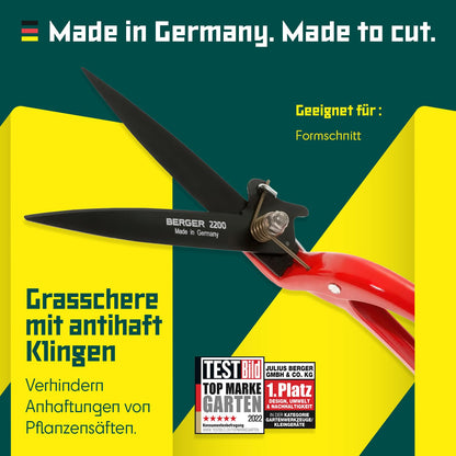 BERGER Grass Shears – Lawn Edging Clippers with Self-Sharpening Anti-Stick Blades, Forged Steel Construction, Ambidextrous Design, Ring Clasp for Hanging Storage – 2200