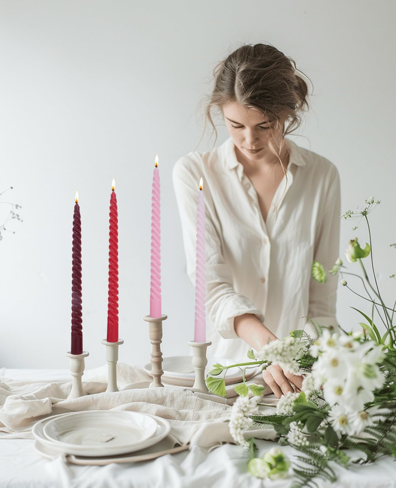 LPUSA Red Taper Candles Spiral Candle Sticks,Unscented Pastel Candle for Holiday,Wedding and Home Decoration,10inch,12 Pack(E-Gradient red)