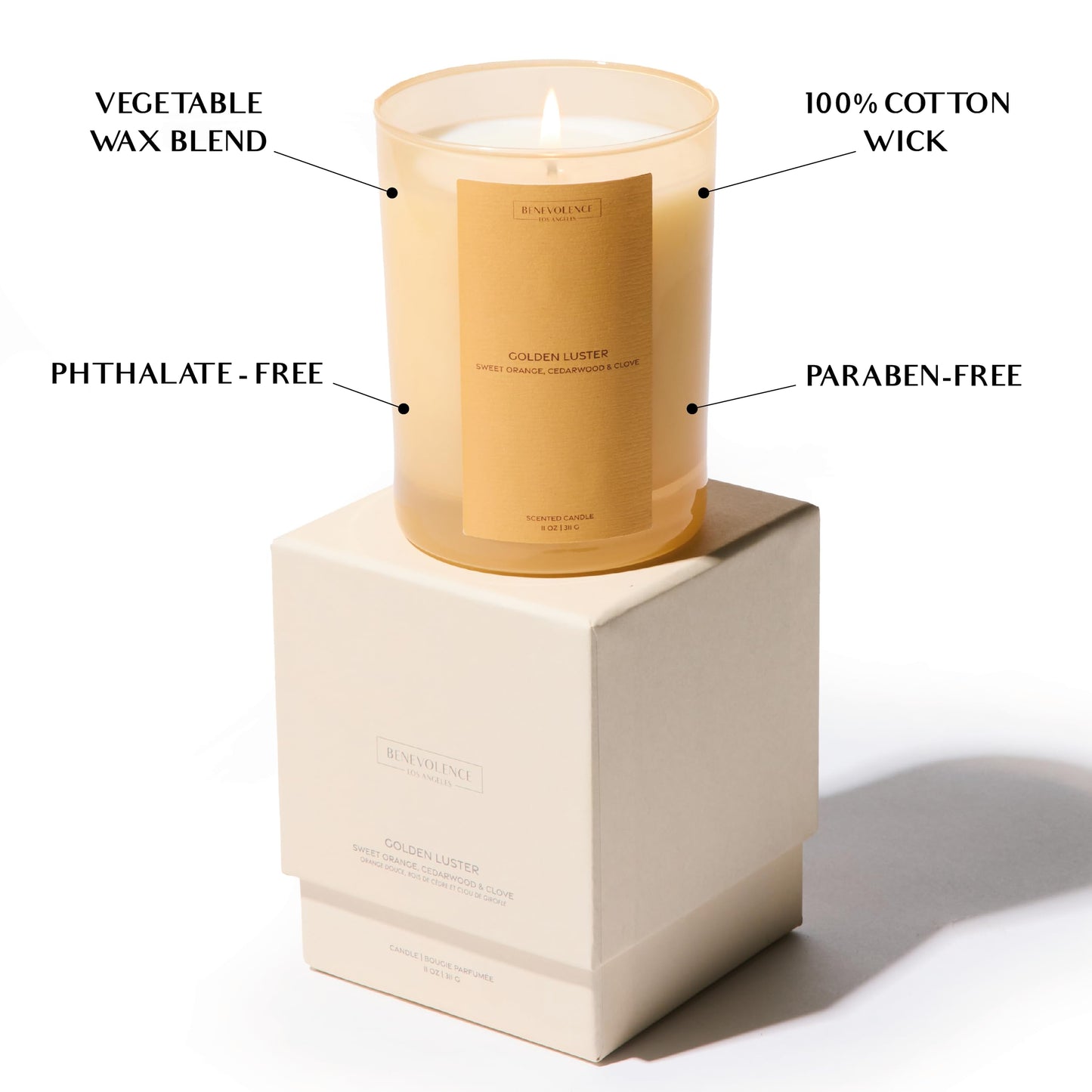 Orange, Cedarwood & Clove Scented Candle | 11oz, 60 Hour Burn | Natural Soy Wax, Cotton Wick | Soy Scented Candles for Home | Sun-Kissed Collection - Golden Luster