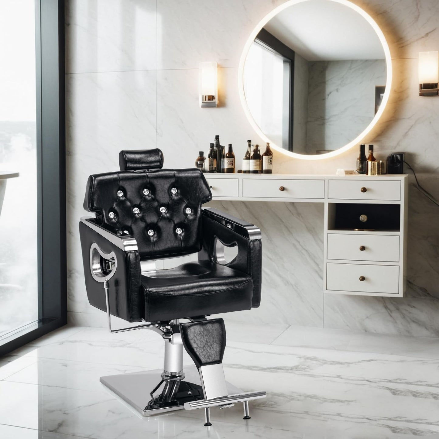 BarberPub Barber Chair Reclining Salon Chair for Hair Stylist, Antique Hair Spa Salon Styling Beauty Equipment 8132 (Black)