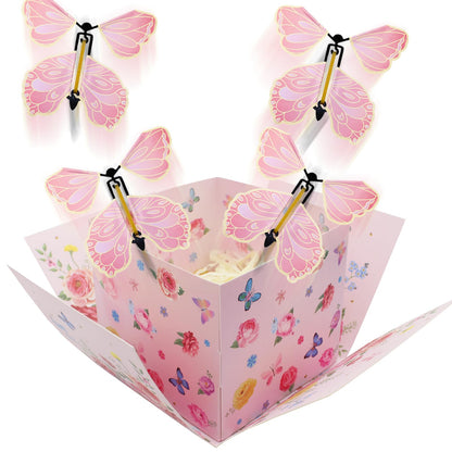 Timisea Flying Butterfly Surprise Explosion Gift Box,Butterfly Explosion Gift Box,Surprise Box,Contains Four Flying Butterflies,Suitable for Mother's Day, Birthday