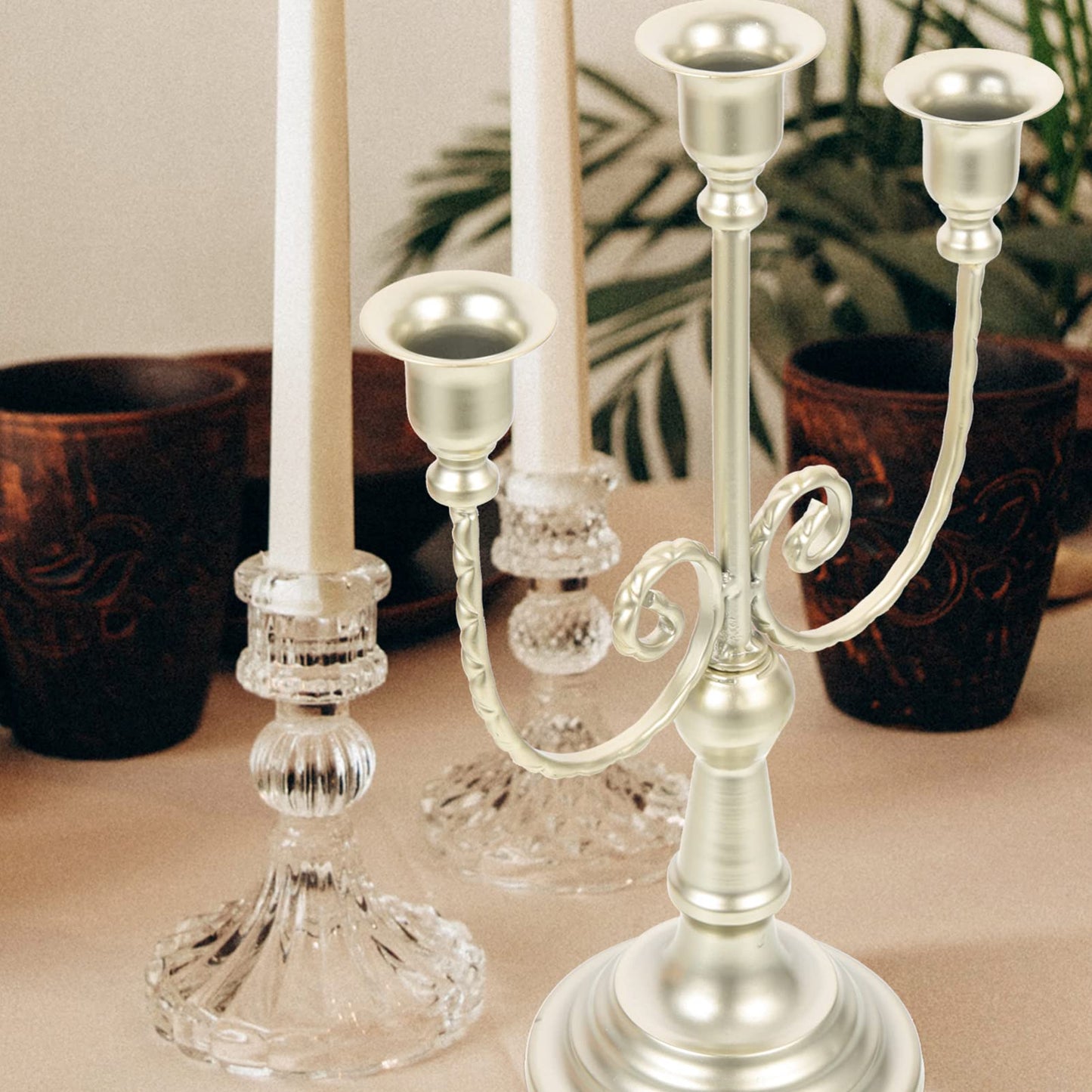 DECHOUS Retro Hollowed Iron Candlestick Set Black Taper Candle Holders European Style Candelabra for Tabletop Decor