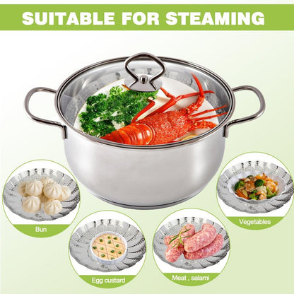 Vegetable Steamer Basket - Stainless Steel Folding Basket for Cooking, Vegetables, Fish, Pasta, Eggs, Fit Various Size Pot (5.5 inches to 9.2 inches)