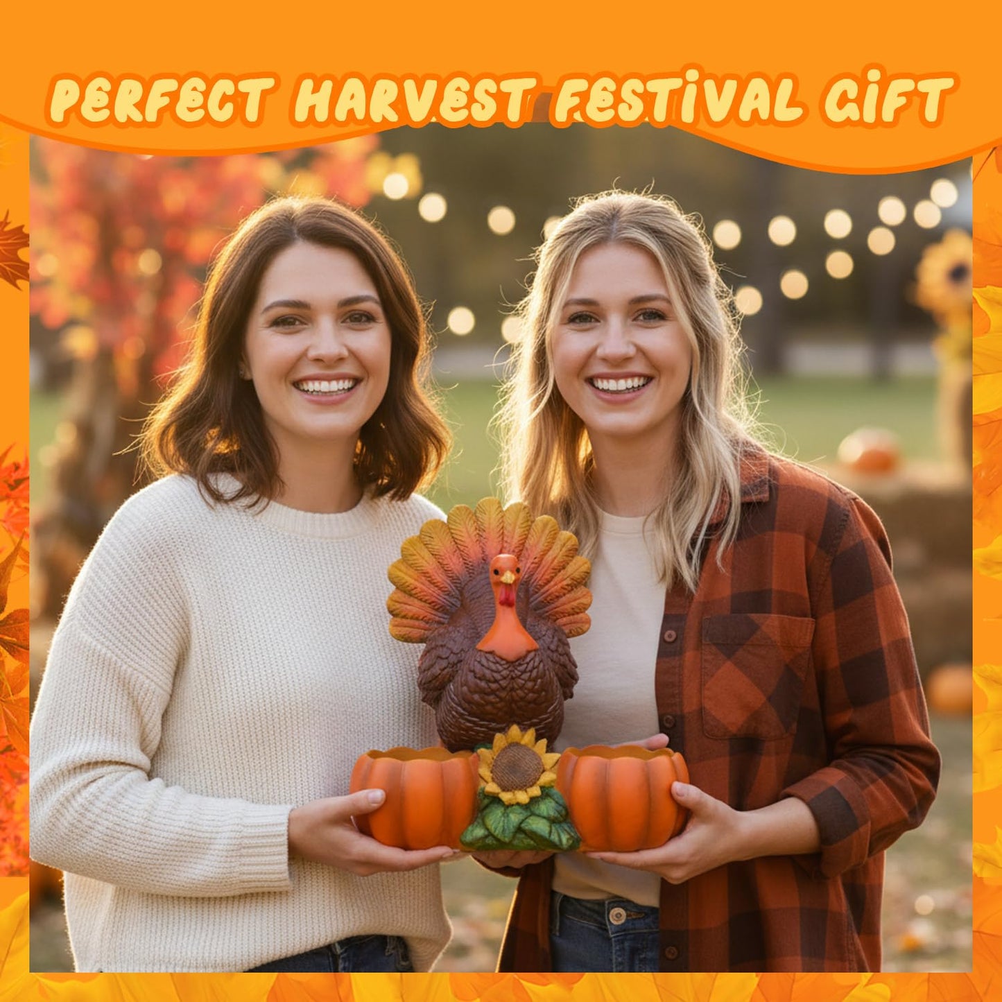 Thanksgiving Turkey Tealight Candle Holder with 3 Pumpkin & Sunflower Decor, Thanksgiving Table Centerpieces Autumn Votive Candle Holder Turkey Figurine for Fall Home Decor