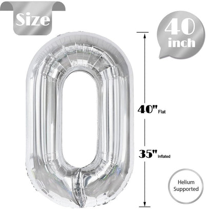 Silver Number 0 Balloon 40 Inch, 0 Balloon Number for 10th 20th 30th 40th 50th 60th Birthday Decorations, Silver Party Supplies