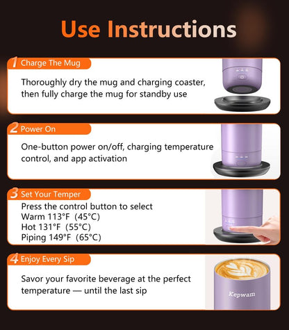 Kepwam Smart Tumbler T3 –20oz Self-Heating Travel Mug Ultra-Long Battery Life, App-Controlled Heated Coffee Mug, Stainless Steel Tumbler, Coffee Warmer Mug for Outdoor Fits Car Cup Holders