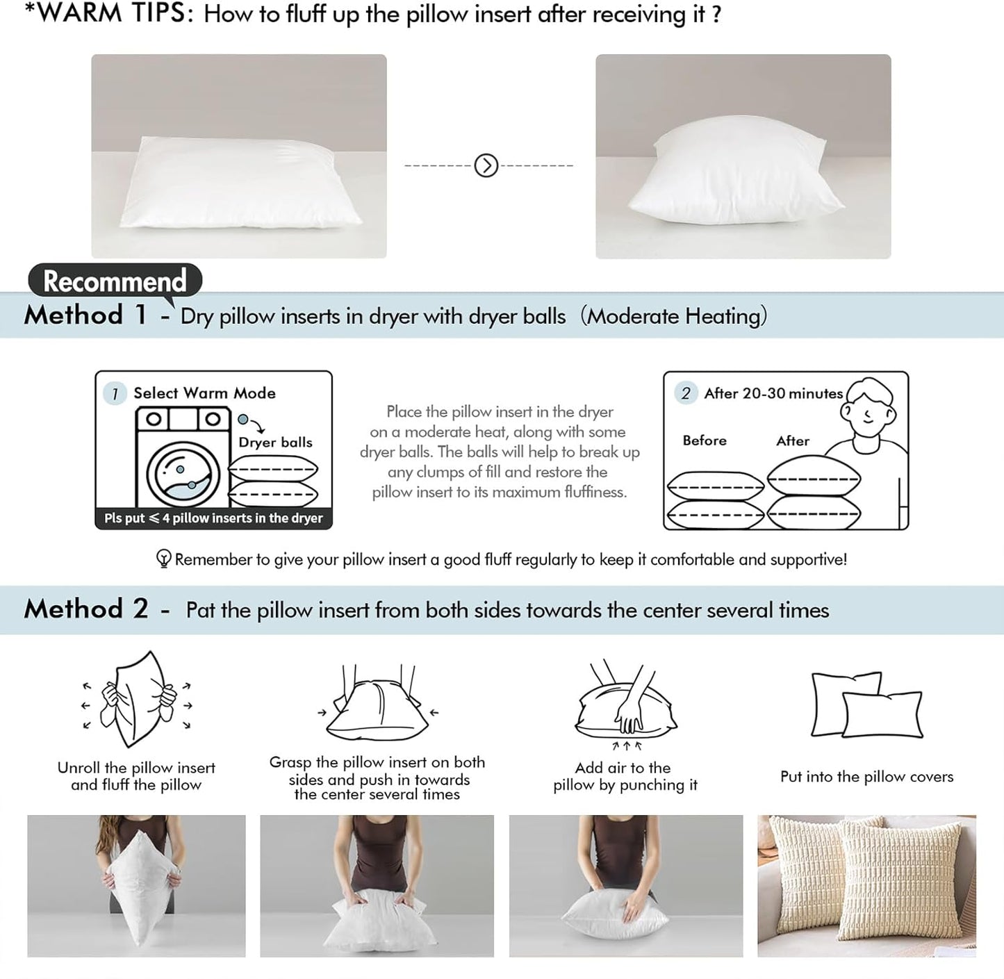 MIULEE Throw Pillow Inserts - Pack of 4, 16x16 Inch, 100% Virgin Fiber Filling for Bed & Couch