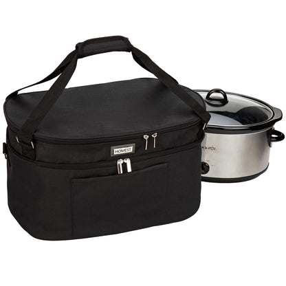 HOMEST Slow Cooker Bag for Crock-Pot 6-8 Quart, Insulated Travel Carrier with Easy to Clean Lining, Carry Case with Top Zip Compartment and Accessory Pocket