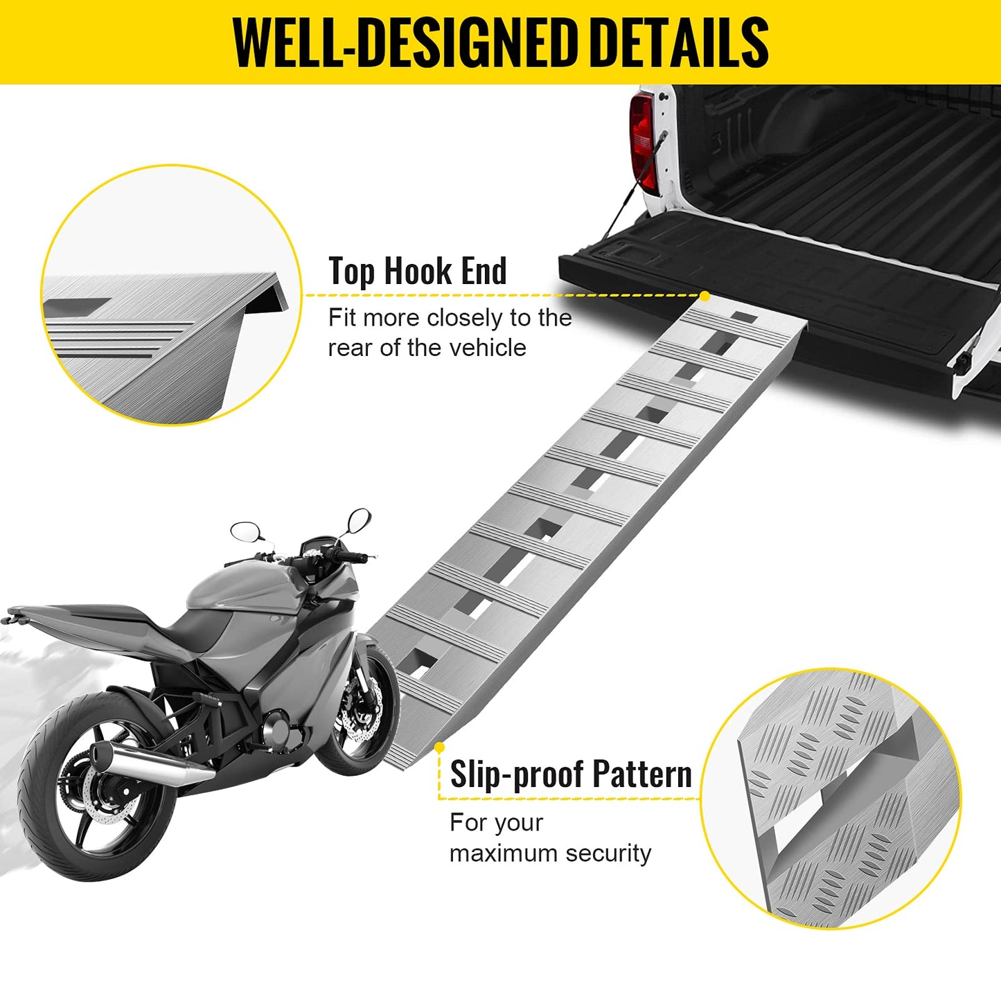 BestEquip 60'' X 12'' Aluminum Trailer Ramps 6000LBS Total Beavertail Hook End 1 Pair 2 Ramps Silver
