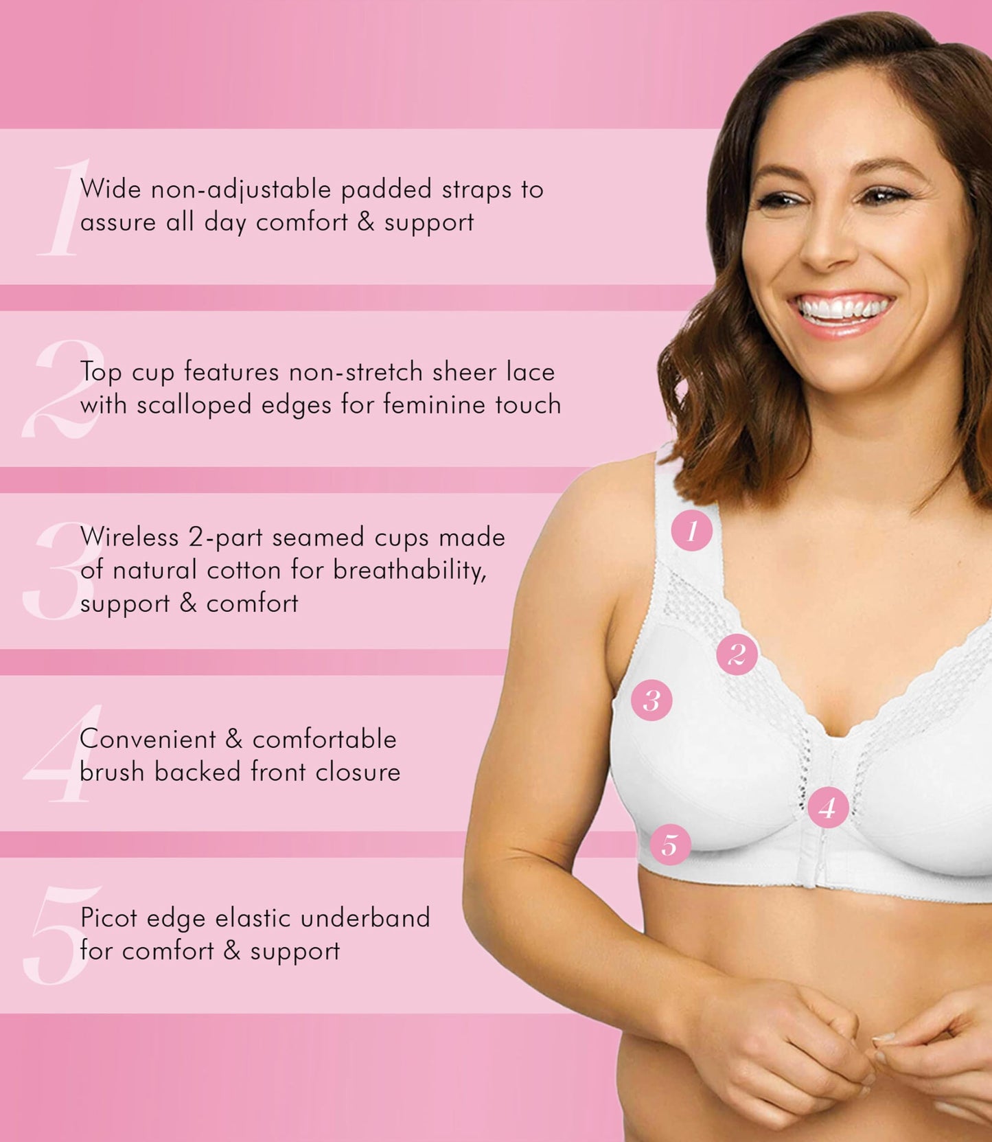 Exquisite Form 5100531 Women's FULLY Wireless Cotton Back & Posture Support Bra with Front Closure & Lace