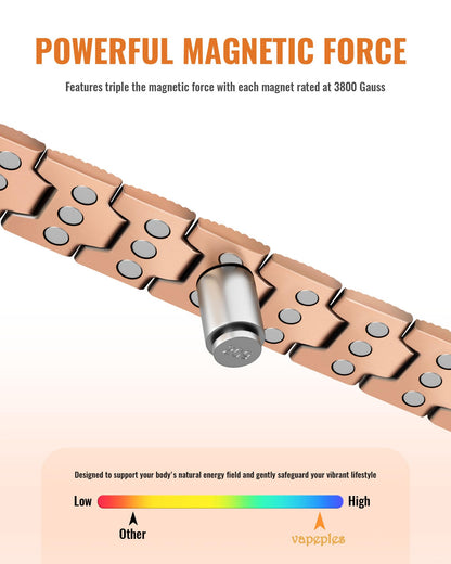 vapeples 99.99% Pure Copper Men's Bracelet with 3800 Gauss Triple-Strength Magnets, Foldover Clasp, and Adjustable Size,Shield Design