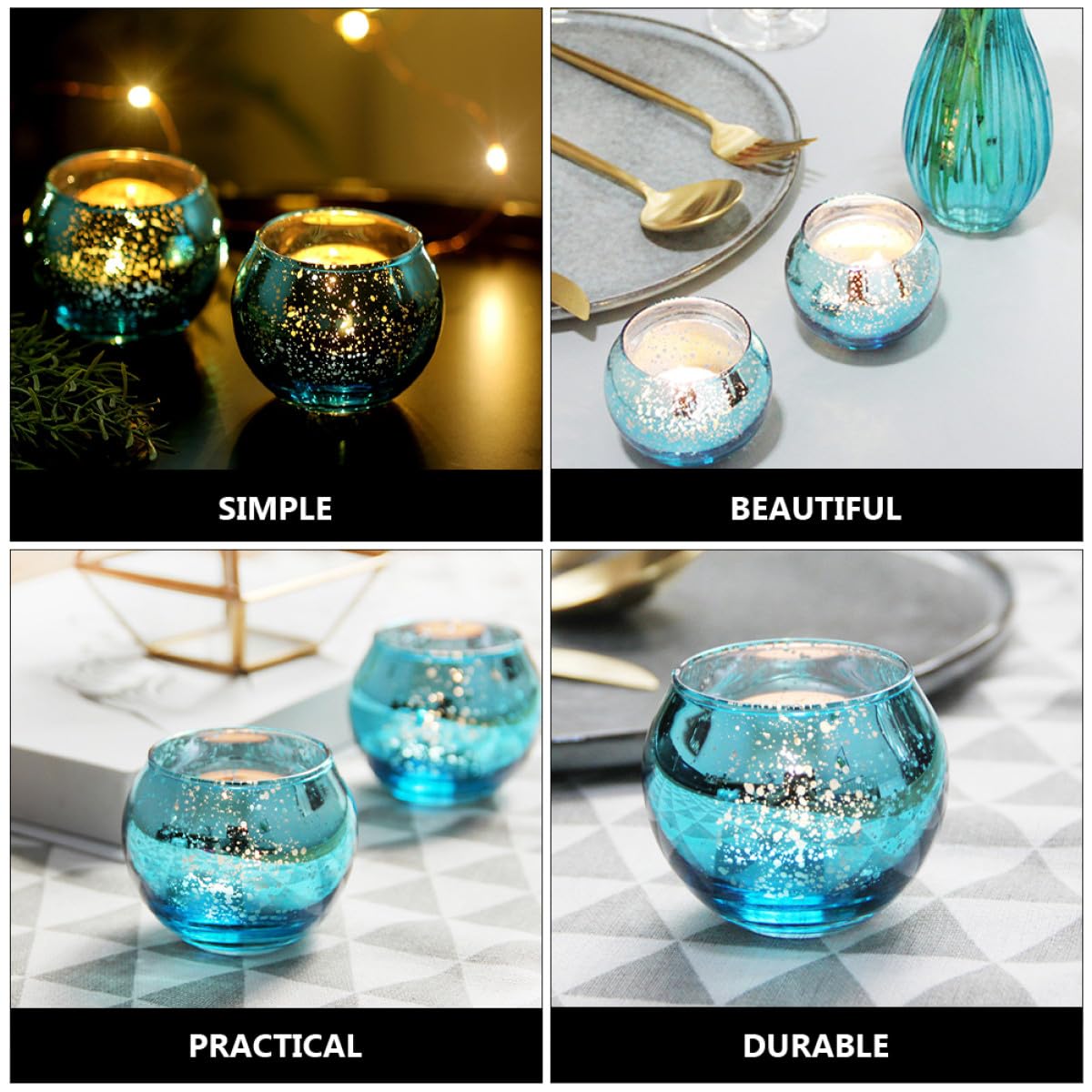 TOYANDONA Blue Speckled Glass Candle Holders 12pcs Set Small Round Decorative Votive Cups for Residential and Hospitality Table Centerpiece Décor