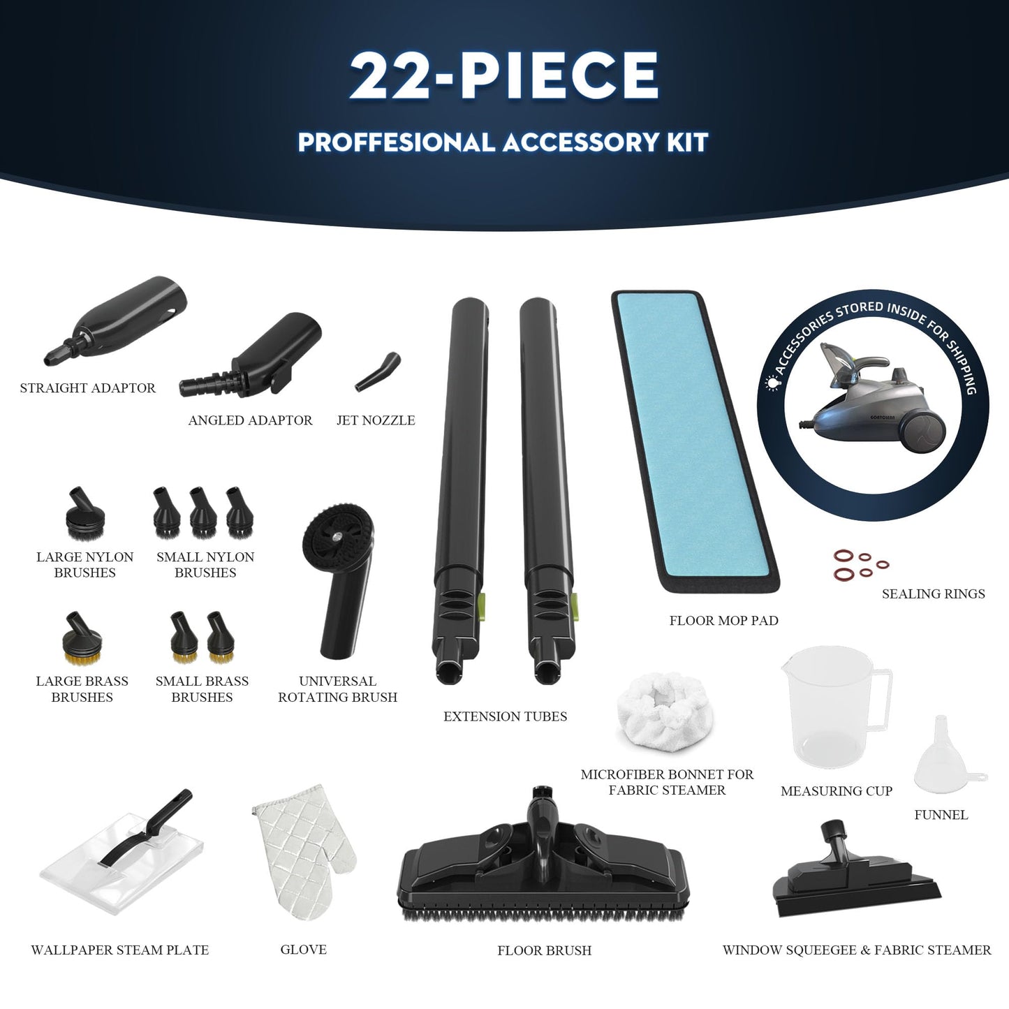 GOATCLEAN Heavy-Duty Steam Cleaner - 1500W Multipurpose Handheld Floor Steamer with 22 Accessories 16ft Cord for Home, Car Detailing, Tile, Grout, Wallpaper, Upholstery, Window, Deep Cleaning