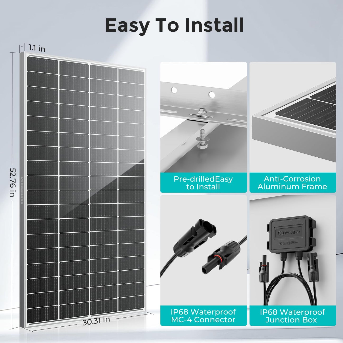 8000 Watt Solar Panels, 200W Solar Panel 4Pack, 12V 16BB N-Type Monocrystalline 25.6% High Efficiency, Grade A+ Cells IP68 Waterproof, for RV, Van, Marine, Rooftop, Farm Off-Grid Power Systems