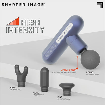 Sharper Image Percussion Massage Gun, Powerboost Move, Lightweight & Portable, 4 Attachments, 4 Speeds, Full Body Back & Shoulder Massager for Deep Tissue Muscle Recovery, Pain Relief & Soreness