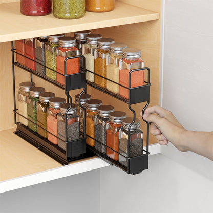 SpaceAid Pull Out Spice Rack Organizer for Cabinet, Heavy Duty Slide Out Seasoning Kitchen Organizer, Cabinet Organizer, with Labels, 5.2" W x10.75 D x10 H, 2 Drawers 2-Tier