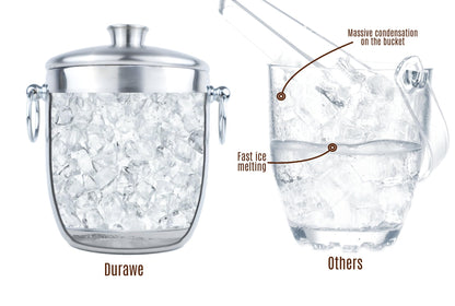 3L Insulated Ice Bucket, Champagne Bucket, Ice Bucket with Lid and Tongs, Stainless Steel, Strainer, Ice Scoop, Large Ice Buckets for Parties with Lid, Champagne, Drinks Bucket, Beer and Wine Bucket