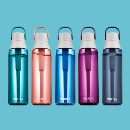 Brita Hard-Sided Plastic Premium Filtering Water Bottle, BPA-Free, Reusable, Replaces 300 Plastic Water Bottles, Filter Lasts 2 Months or 40 Gallons, Includes 1 Filter, Blush - 26 oz