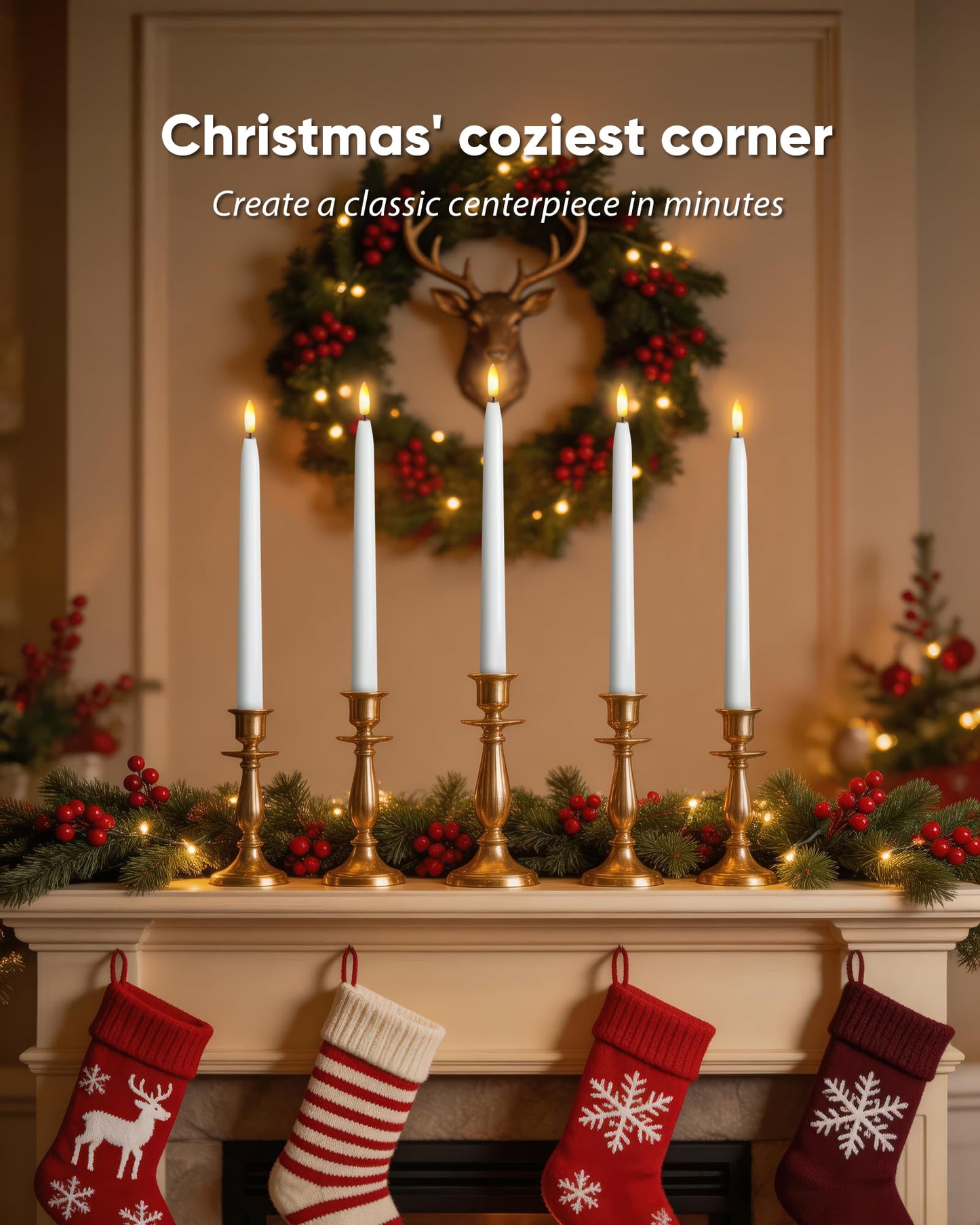 Homemory 11 inches Waxy Flameless Taper Candles with Remote Timer Dimmer, 3 Pcs Battery Operated Taper Candles with Flickering Flame, White LED Candlesticks for Wedding, Christmas Indoor Decoration