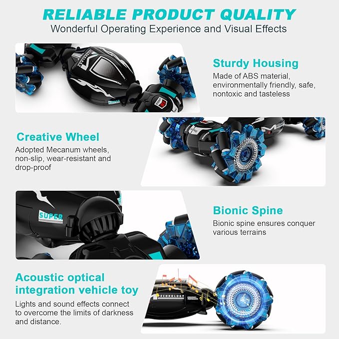 RC Cars Gesture Sensing Stunt Car Toys for Boys Girls 6-12 Year Old 2.4Ghz 4WD Hand Remote Control Toy 360° Rotate Transform Off-Road Drift with Lights Music Birthday Xmas Gifts for Kids
