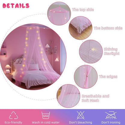lazyzzz Bed Canopy for Girls Room Bed Drapes, Boho Bed Canopy Curtains Mosquito Net for Queen King Size Kids Bed, Princess Ceiling Play Tent for Children Reading Nook