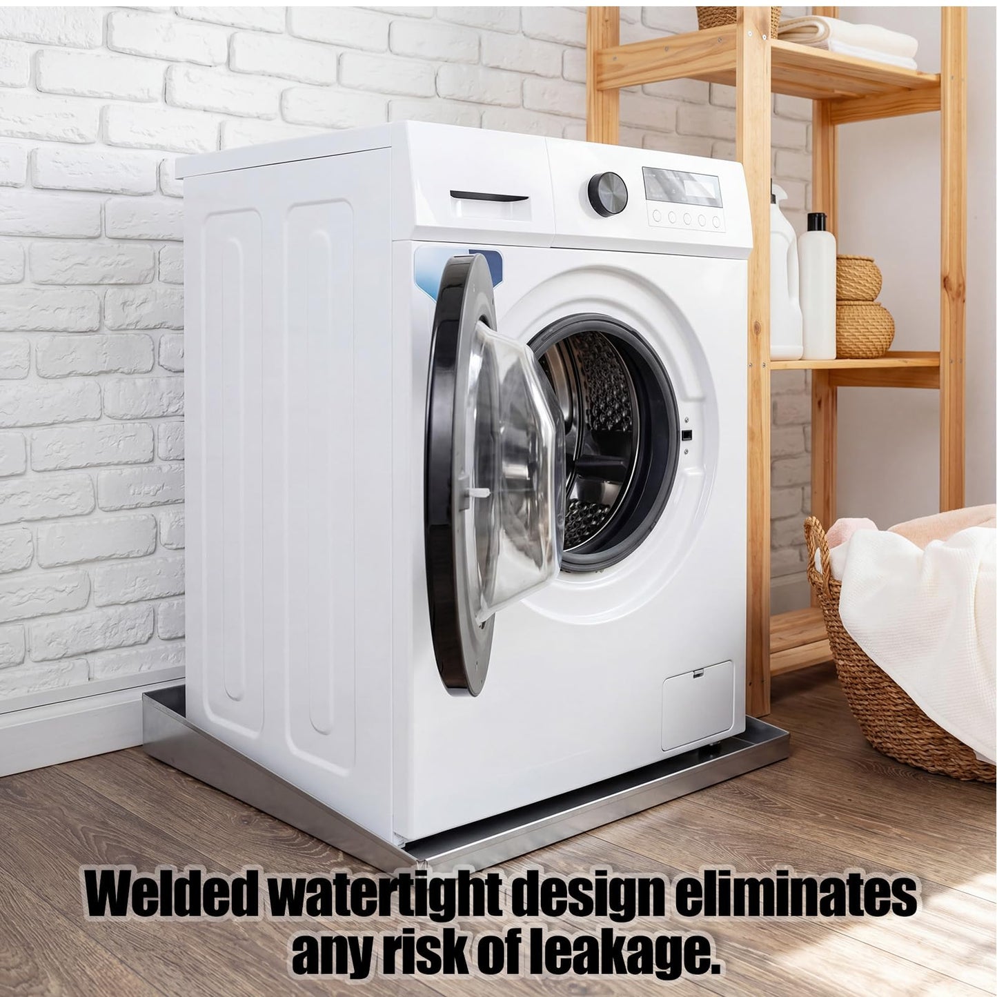 Wesiti 36 x 32" Front Load Washer Drip Tray Galvanized Steel Washer Machine Drain Water Damage Prevention No Leak Waterproof Welded Water Tight for Floor Protection Anti Vibration Mat
