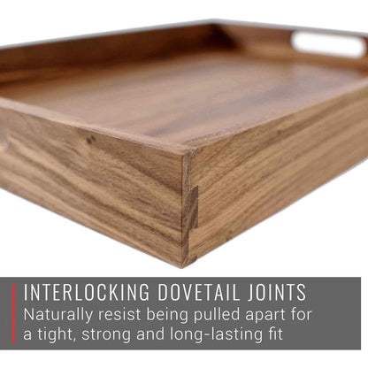Virginia Boys Kitchens Walnut Wood Serving Tray with Handles - Serve Coffee, Tea, Cocktails, Appetizers, Breakfast in Bed or for Ottomans or Desk - 20x15 Rectangular