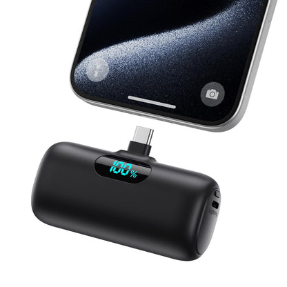 Mini Portable Charger USB C Power Bank,Upgraded 5000mAh PD Fast Charging Battery Pack Built-in USB-C Connector,LCD Display,Compatible with iPhone16,16 Plus,16Pro/Max/15,iPad Pro/Air,Android Phone etc