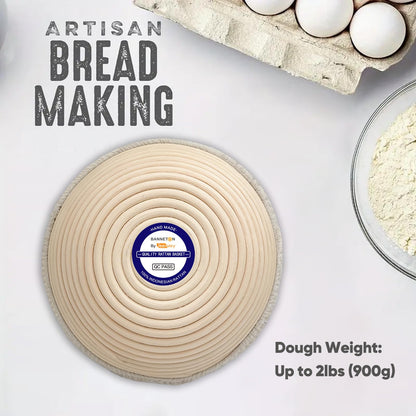 Jeensley Banneton Bread Proofing Basket with Brochure Set of 2, Sourdough Baking Supplies for Rising, Round & Oval Proving Baskets with Liners, Handmade from Quality Natural Indonesian Rattan