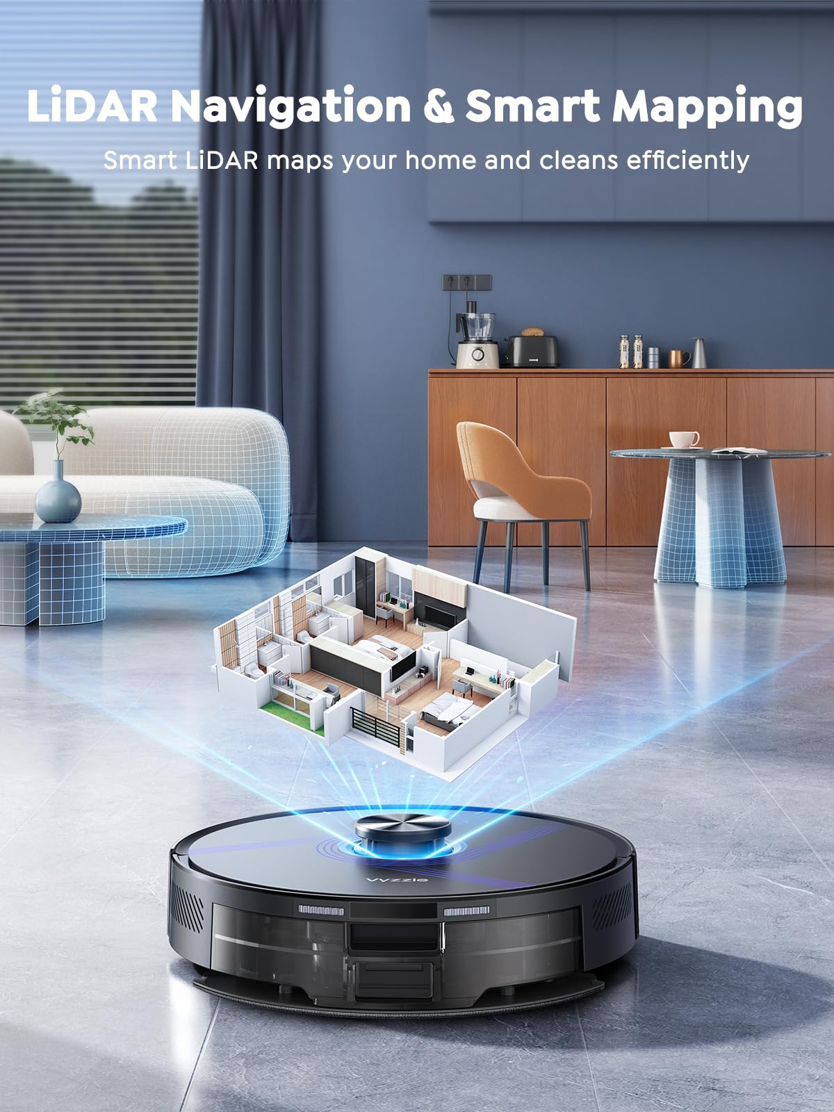 Vyzzle Robot Vacuum and Mop, 8000Pa Self Emptying Robot Vacuum with LiDAR Navigation & Smart Mapping, Robotic Vacuum Cleaner for Pet Hair, Carpet & Hard Floors, 180Min Runtime, App/Alexa Control, E20