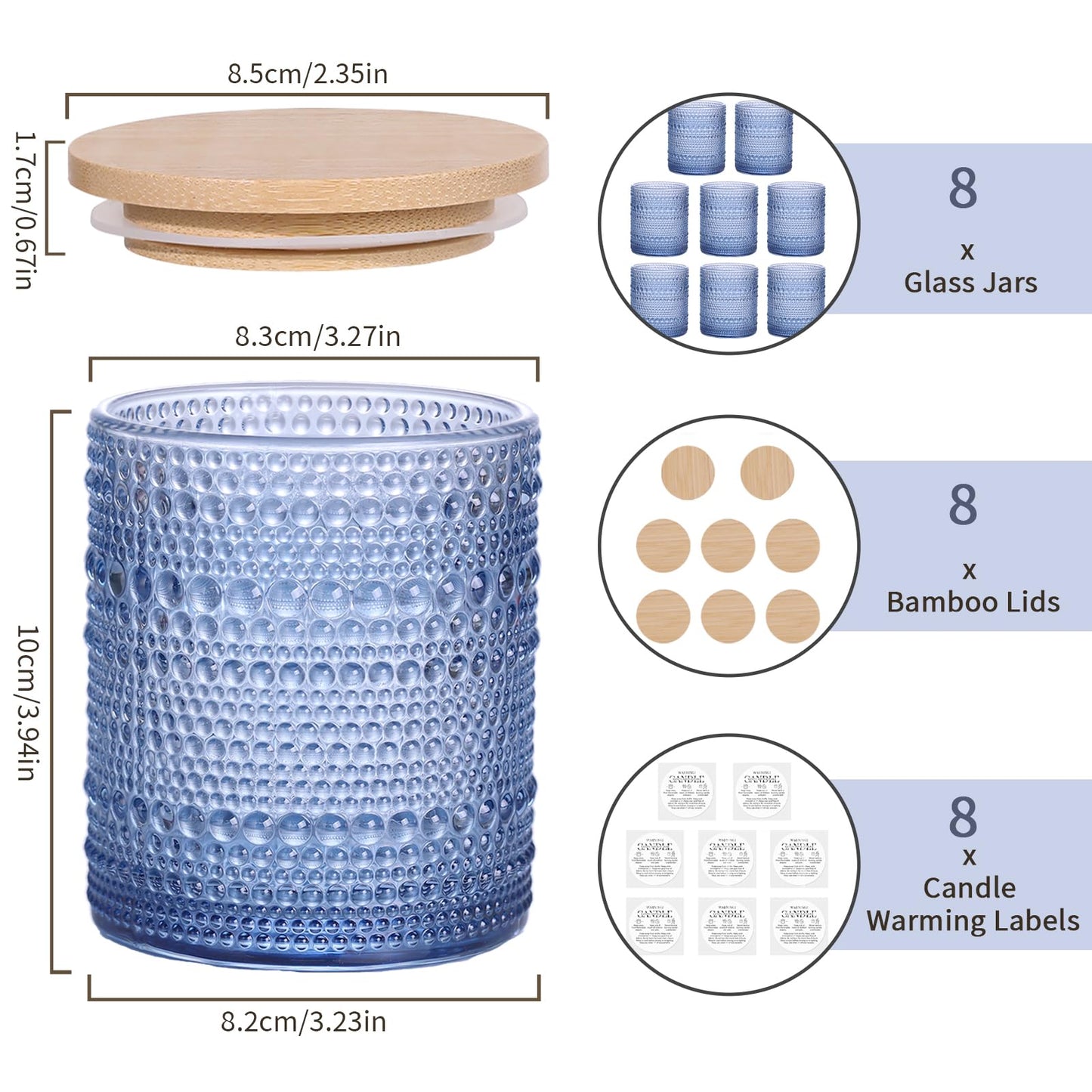 DARJEN 8 Pack Blue Candle Jars for Making Candles- 14 OZ Empty Glass Candle Making Jars with Bamboo Lids and Labels, Candle Making Supplies Candle Containers for DIY Gifts