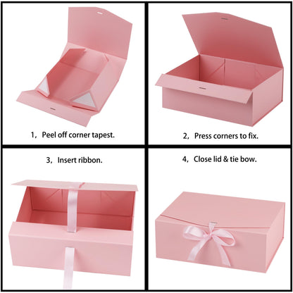 STOBOCTER Gift Box,13.5x10x5 Gift Boxes with Lids for Presents,Pink Magnetic Gift Box for Wrapping,Birthday, Wedding, Bridesmaid Proposal, Christmas,Includes Ribbon,Card