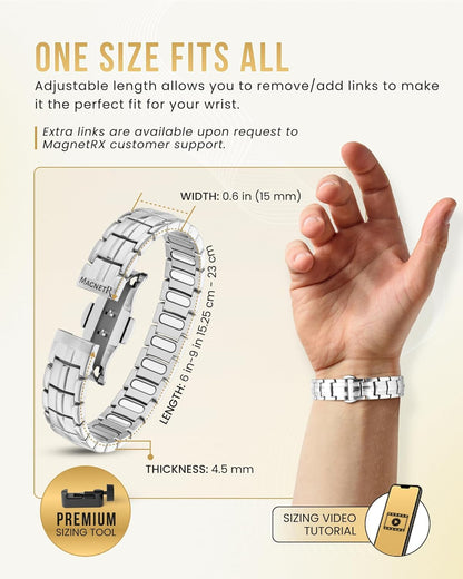 MagnetRX® Magnetic Bracelets for Men - EllipseMAX 5X Strength 5,000 Gauss Magnets - Designed in USA & Patent Pending - Premium Titanium Mens Magnetic Bracelet & Adjustable Length (Silver)