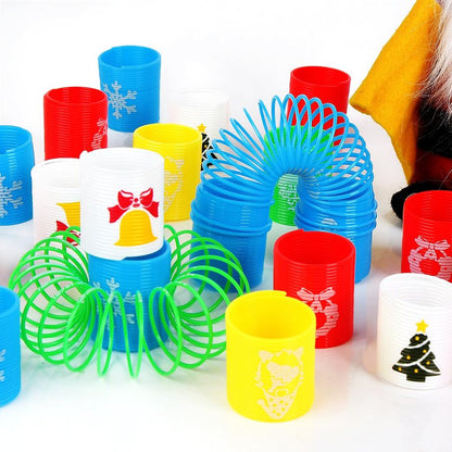 SULOLI 48 Pcs Christmas Mini Spring Toys, Xmas Coil Springs Stocking Stuffers Fidget Toys for Kids Christmas Party Favors Goodie Bag Fillers