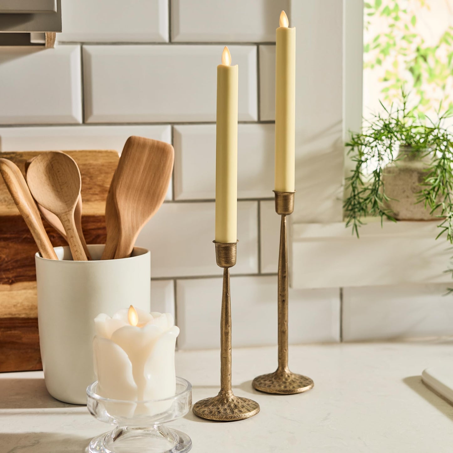 Luminara Snow White Rose Flameless Candle - 3.6" x 4.3" Rosebud Pillar - Real Flame Technology w/Flickering LED Light - Perfect for Mother's Day