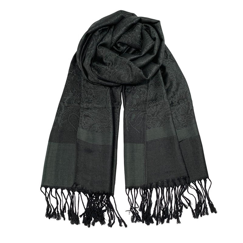 Wendyfull Pashmina Shawls and Wraps w/Fringe Two Tone Vintage Jacquard Paisley Rave Scarf for Weddings Festival (Black)