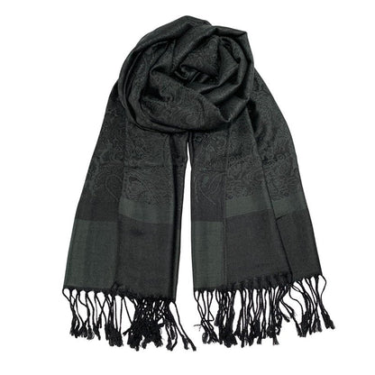Wendyfull Pashmina Shawls and Wraps w/Fringe Two Tone Vintage Jacquard Paisley Rave Scarf for Weddings Festival (Black)